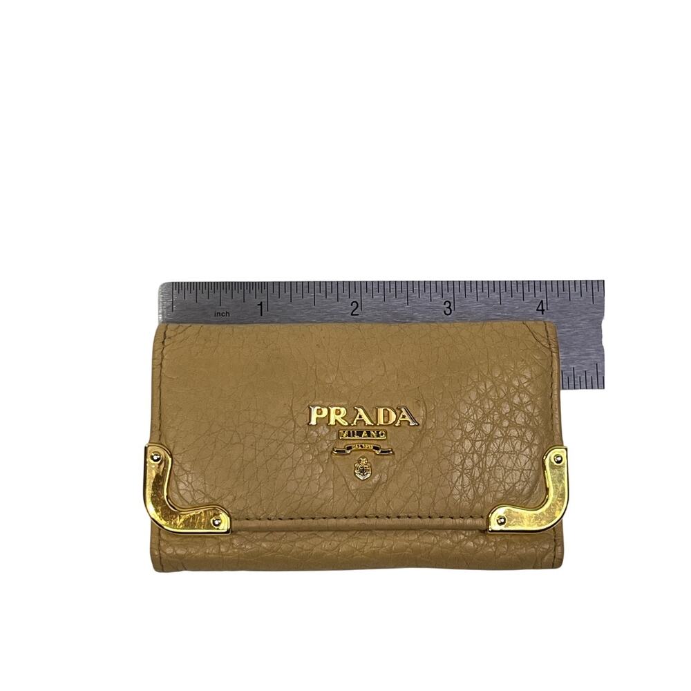 Prada Pebbled Leather 6 Key Holder Camel Tan Gold Corner Logo Case - Picture 12 of 14